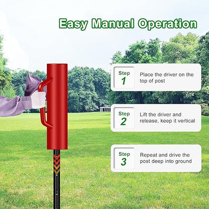 Fence Post Driver with Handle,17LB Hand Post Pounder,3.7 inches Inner Dia. Pole Rammer, Farm Wire Fencing for T Post, U-Channel Sign and Wooden Post, Red
