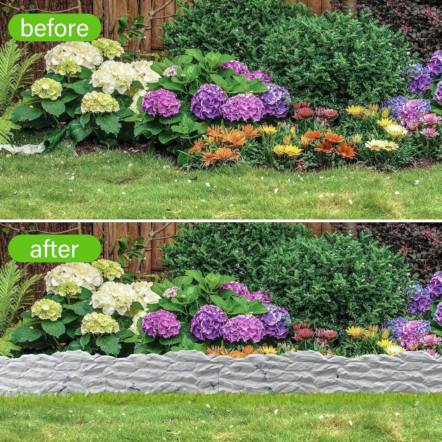 20Pcs Garden Edging Border, 21Ft Marbled Design Garden Landscape Edging Borders with 20 Pcs Stakes, Plastic Garden Fence Lawn Edging Border for Flower Bed, Yard, Patio, and Pathway Landscaping