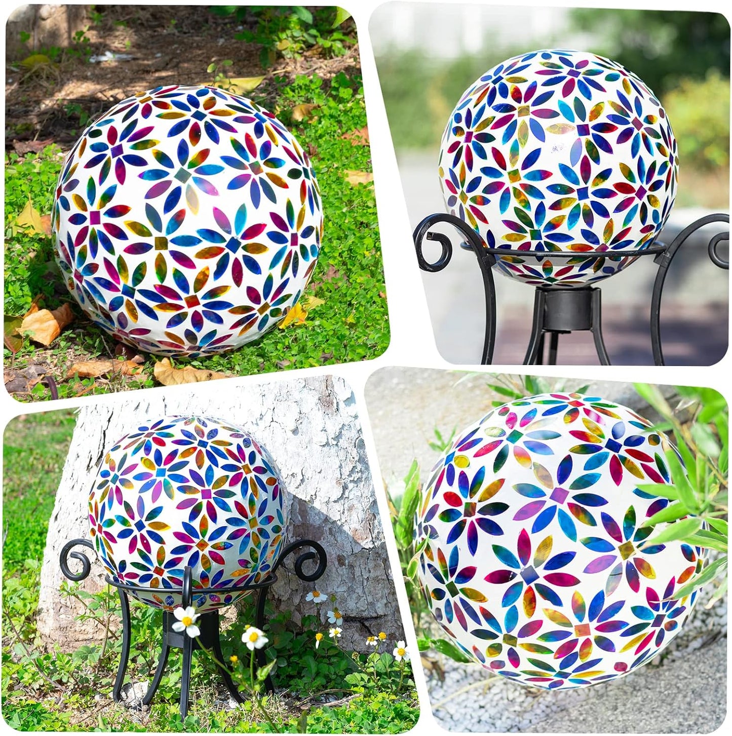 VCUTEKA Gazing Ball, Glass Mosaic Gazing Balls Sphere for Garden Lawn Outdoor Ornament Yard Decorative, 10-Inch, Multicolor