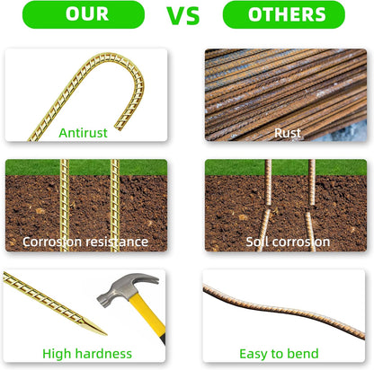 20 Pack 12 Inch Rebar Stakes Anti-Rust Galvanized Steel J Shape Hook Strong Ground Anchors for Tents, Position Kits, Fences, Trampolines Landscape Fabric for Farm Garden