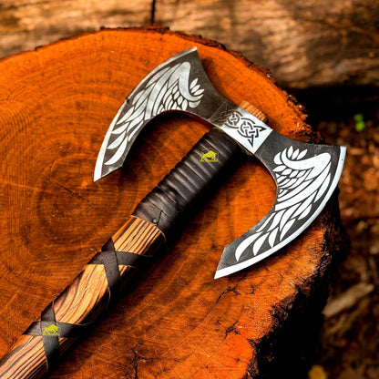 MDM-012 Custom Hand Forged Viking Axe Real Tomahawk Viking Hatchet Beared Camping Axe, 5160 HIGH Carbon Steel Blade, Throwing Set Vintage Ax Viking Gift for Him Ax