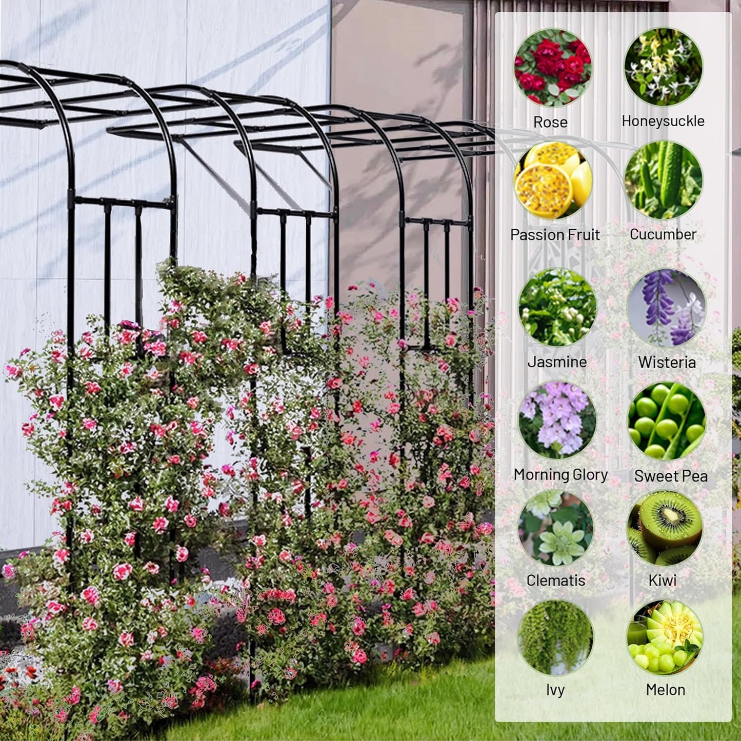 Half Sided Garden Arch, 47.24’’x94.5’’ Arbor Trellis, Garden Arch Trellis for Climbing Plants Outdoor, Arbor for Flower, Climbing Vine Vegetable, Fruit, Home Yard and Lawn(Black)
