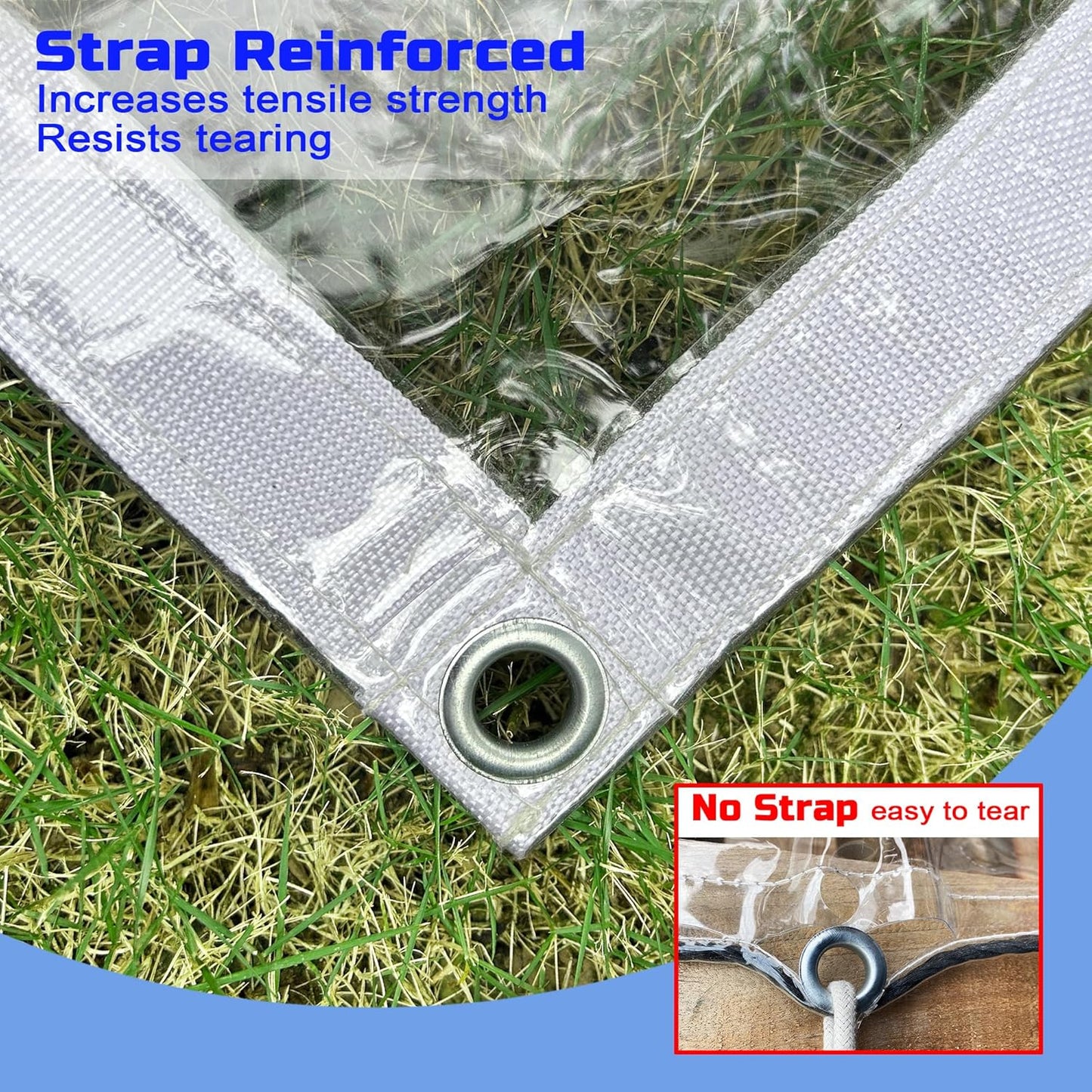 Clear Tarp 8 x12FT, 20 Mil Clear Vinyl Tarp, Small Cover Plastic Sheeting with Grommets, Double-Stitched Reinforced Edges, Heavy Duty Tarps Waterproof and Tearproof