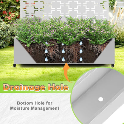 Metal Raised Garden Bed with Trellis, 2-in-1 Planter Box & Privacy Screen for Climbing Plants, Outdoor Standing Flower Bed with Drainage Holes, 47.2" L x 16.7" W x 70.8" H, White-Square