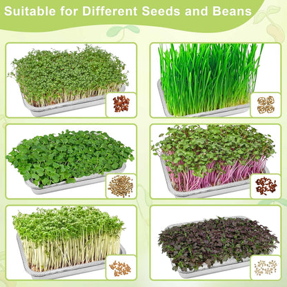 Stainless Steel Sprouts Growing Kit 3-Tier 12.4 inch Trays, Microgreens Growing Kit, Seed Sprouting Tray with Encrypted Mesh Sprouts for Beans Alfalfa Broccoli Wheat Grass