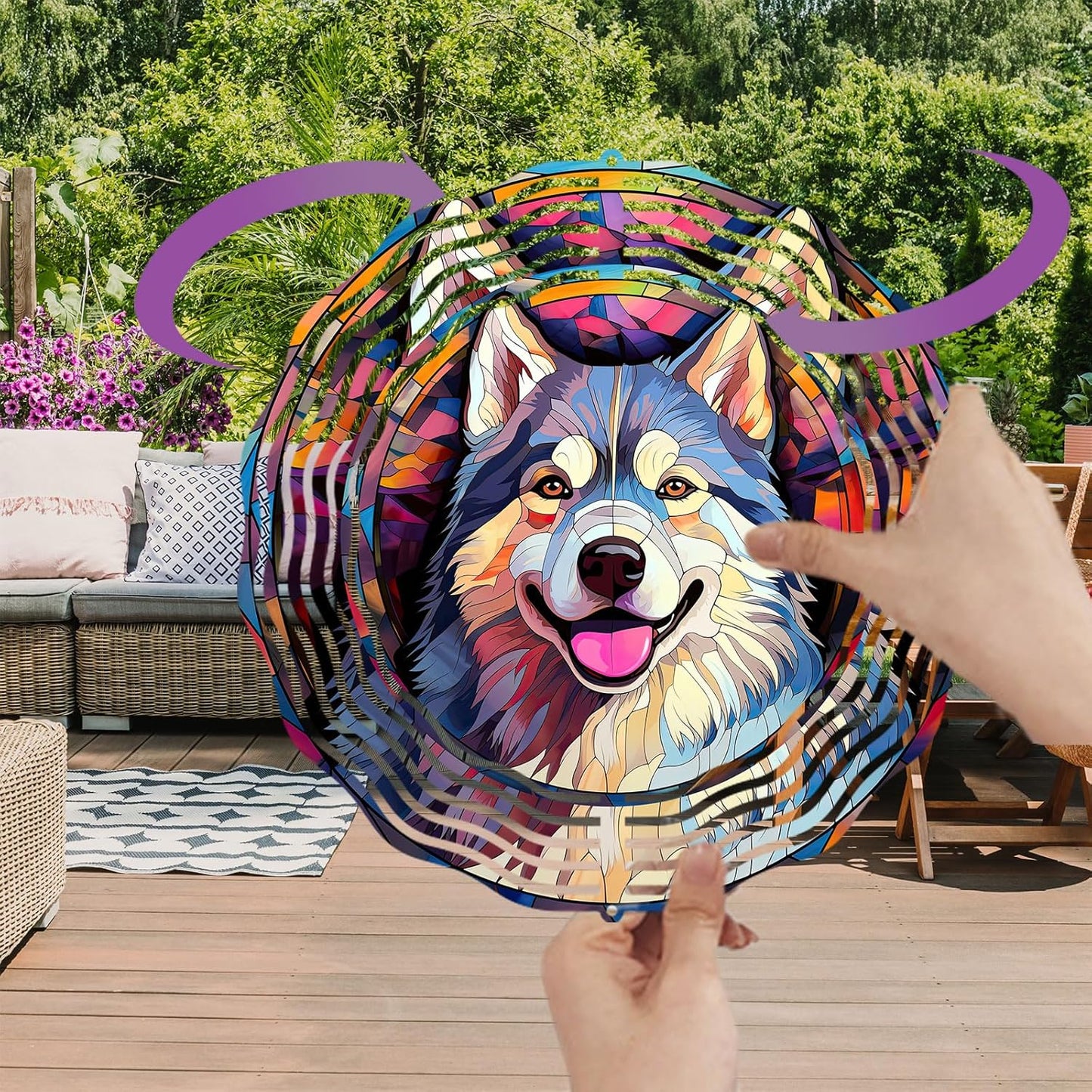 Alaskan Malamute Dog Wind Spinners Outdoor Dog Memorial Gifts, 3D Metal Kinetic Hanging Garden Wind Spinner, Spinner Decor, Wind Sculptures for Outdoor & Indoor, Window, Yard Decor (Alaskan)
