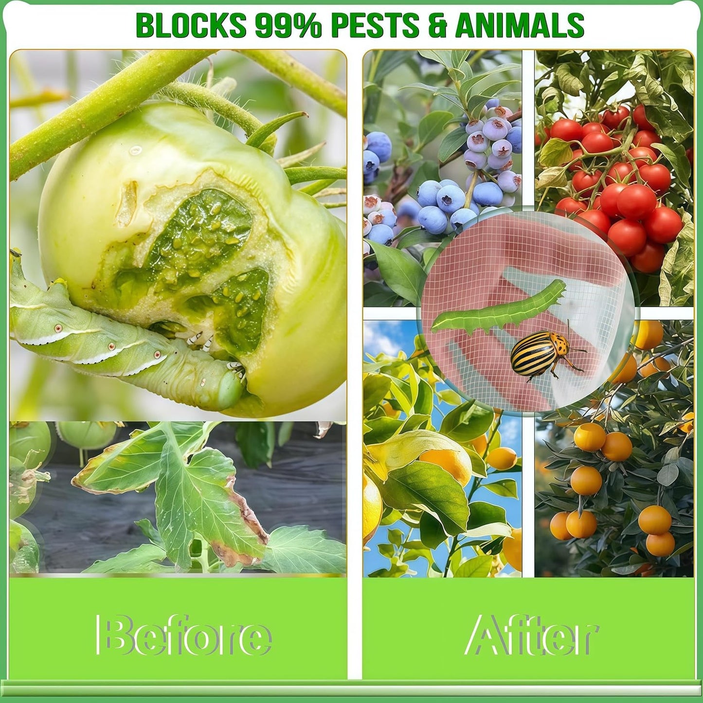 6Pcs 5x5.3ft Durable Garden Mesh Netting, Pest Barrier & Bird Net for Protect Fruit Tree Blueberry Bush, Reusable Insect Bag with Drawstring, Anti Animal Plant Cover from Deer,Squirrels