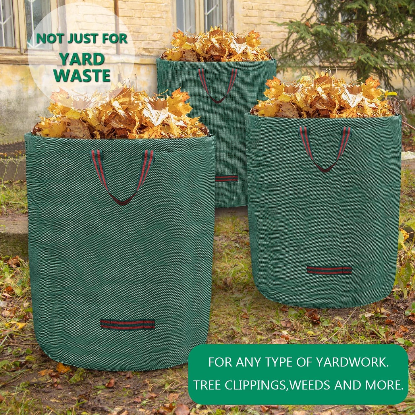 6 Pack 72 Gallons Reusable Garden Waste Bags with Coated Gloves, Heavy Duty Leaf Bags 4 Handles Lawn Yard Bags for Loading Leaf,Trash,Yard Waste Bags (H30" X D26")