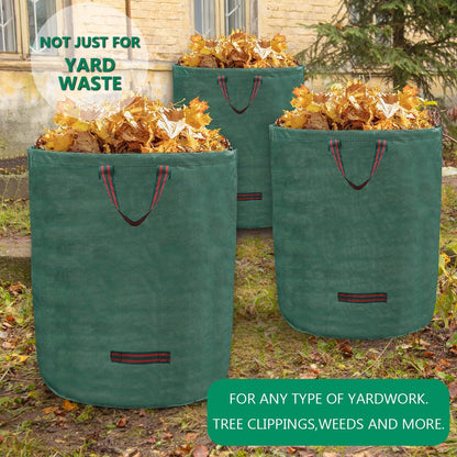 6 Pack 72 Gallons Reusable Garden Waste Bags with Coated Gloves, Heavy Duty Leaf Bags 4 Handles Lawn Yard Bags for Loading Leaf,Trash,Yard Waste Bags (H30" X D26")