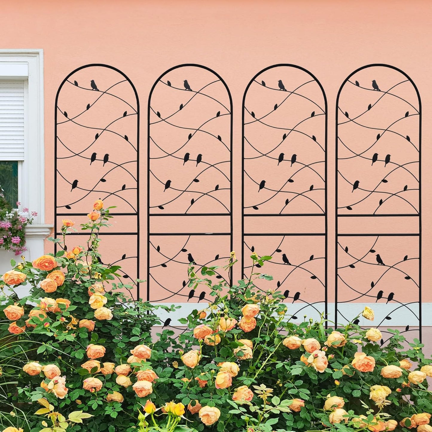 Metal Garden Trellis Rustproof Trellis for Climbing Plants Outdoor Flower Support Bird Deco (Black-4 Pack, 71"x19.7")