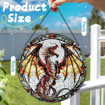 Stained Glass Window Hanging, 8 Inch Dragon Suncatcher Stained Glass, Suncatchers for Windows Hanging, Sun Catchers Indoor Window, Dragon Themed Gifts, Gifts for Men, Women