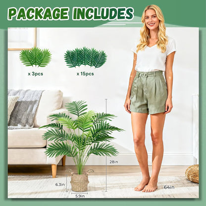 Der Rose Fake Palm Tree 28Inch Faux Plant Potted Tall Fake Plant with Hand-Woven Baskets Artificial Tree for Indoor Outdoor Home Office Bedroom Porch Balcony Decor