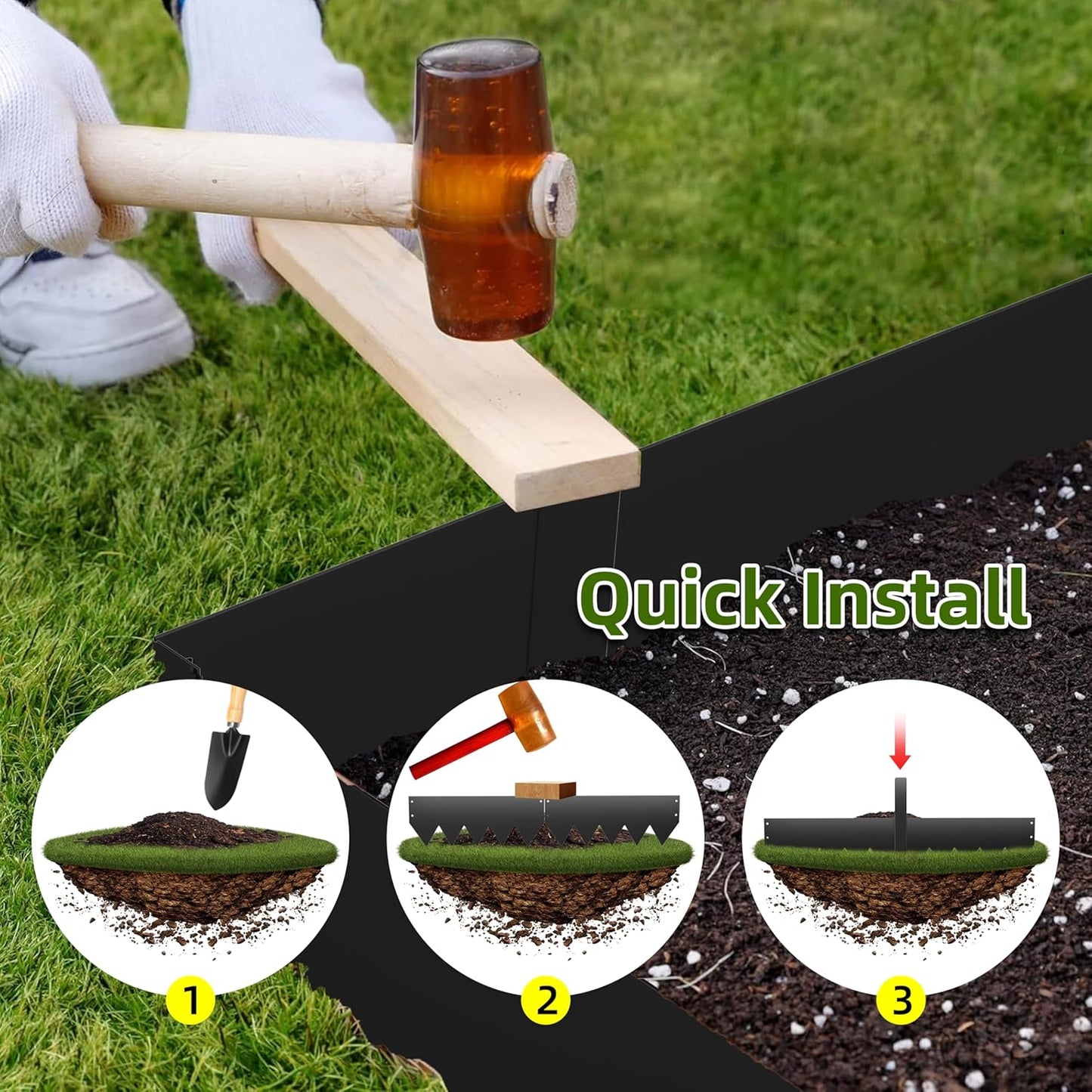 Landscape Edging Heavy Duty Iron for Long-Lasting, 9-Pack Pre-Rusted, 15.7" L x 6" H Each (11.8 ft Total), No-Dig Hammer, Edging Border w/ 10 Clips, Edge for Lawn Yard