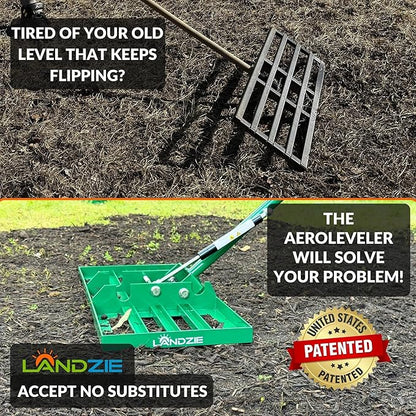 Landzie AeroLeveler - The Lawn Leveling Rake That Never Flips - Patented 24" inch Wide Pneumatic Lawn Level for Yard, Dirt, Soil, Sand, Provides Stability and Control (Pneumatic 24" Leveling rake)