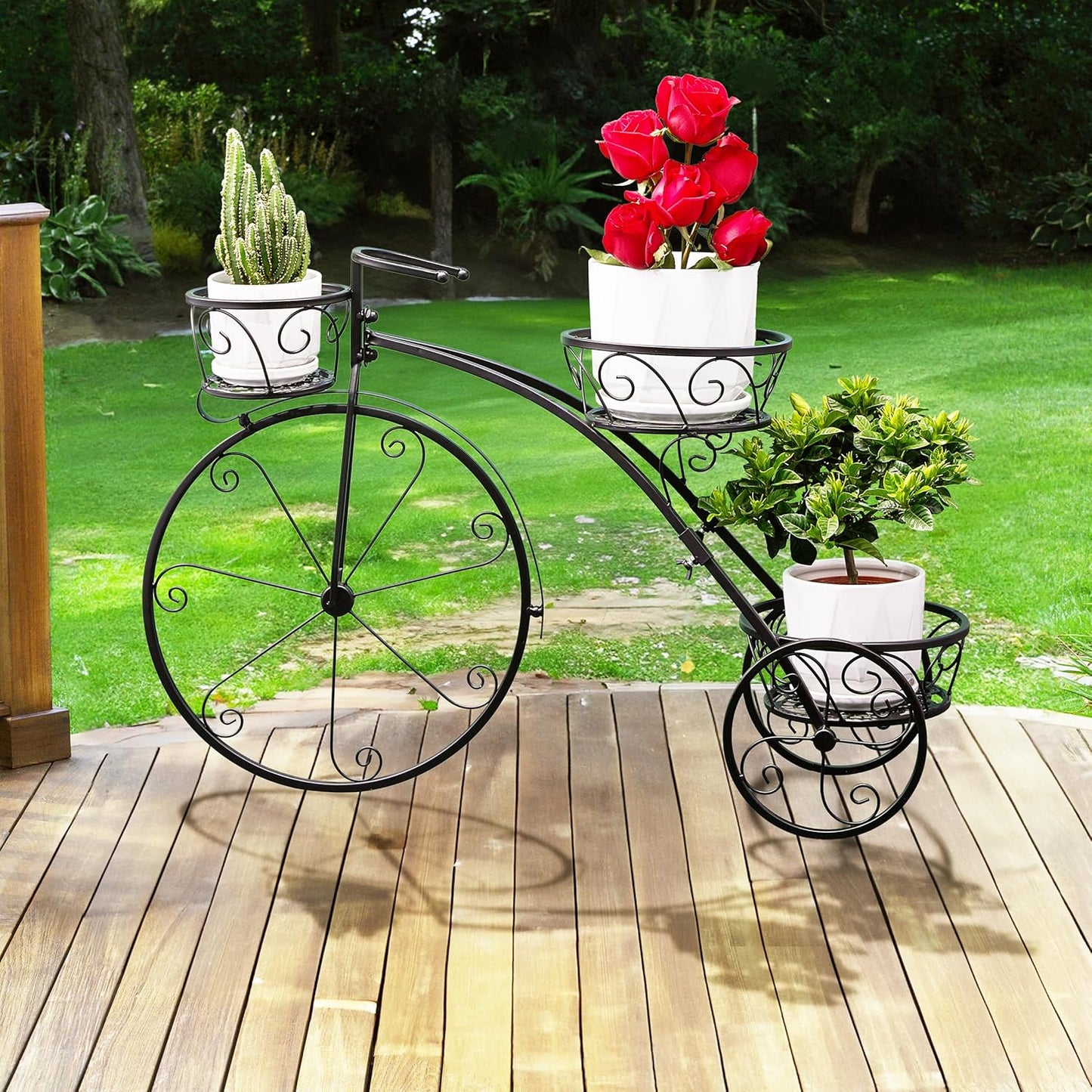 Sorbus Tricycle Plant Stand - Flower Pot Cart Holder - Ideal for Home, Garden, Patio - Great Gift for Plant Lovers, Housewarming, Mother’s Day - Parisian Style (Black)