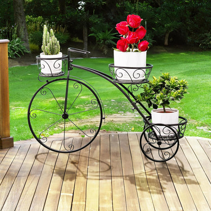 Sorbus Tricycle Plant Stand - Flower Pot Cart Holder - Ideal for Home, Garden, Patio - Great Gift for Plant Lovers, Housewarming, Mother’s Day - Parisian Style (Black)