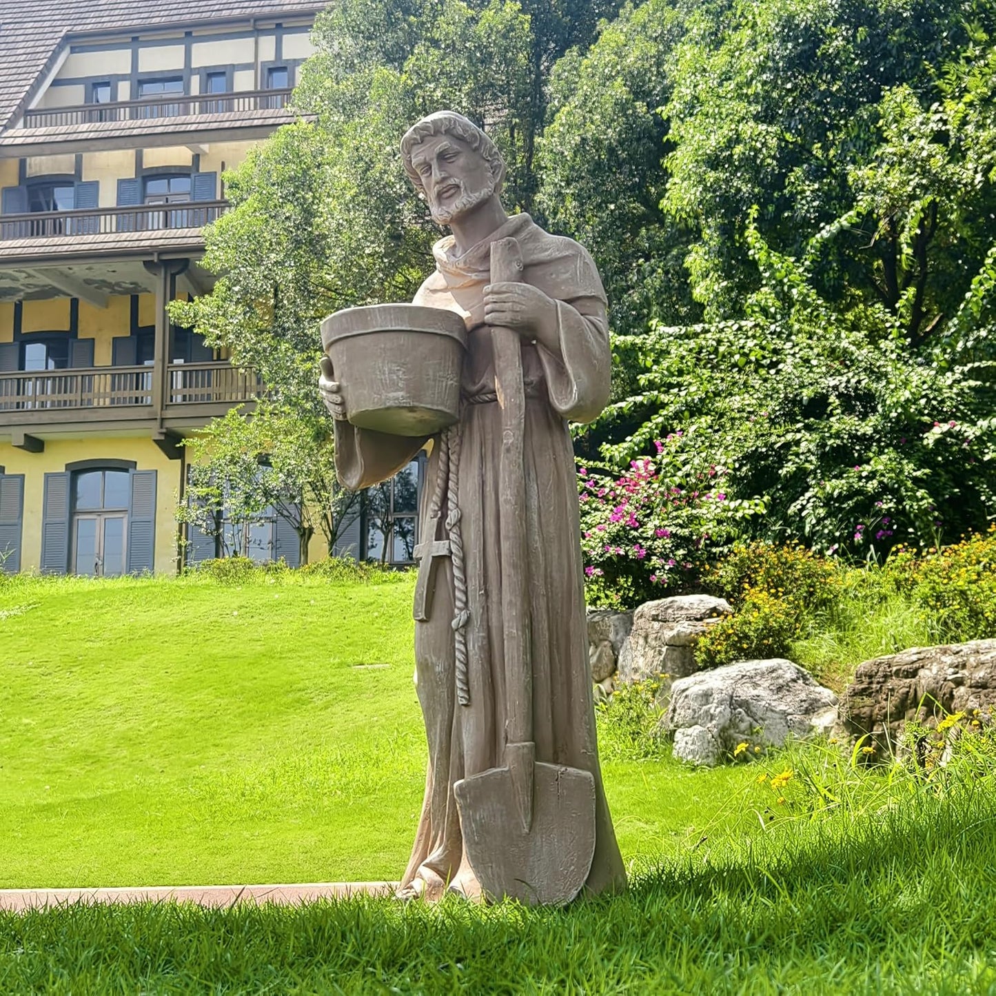 36" H Large St. Fiacre Statue Outdoor Decor for Garden Lawn Yard Porch Patio Hallway Religion Sculpture