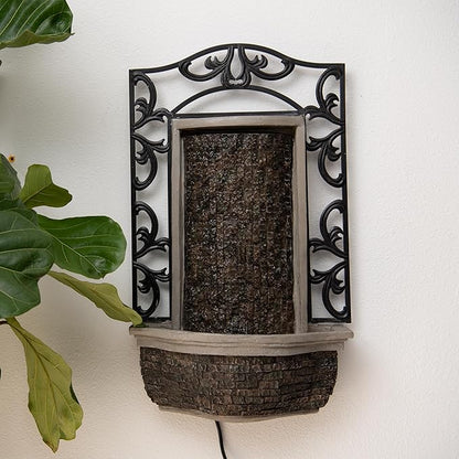 30" Wall Mounted Water Fountain – Indoor Outdoor, Black Stone Finish, Cascading Waterfall Decor