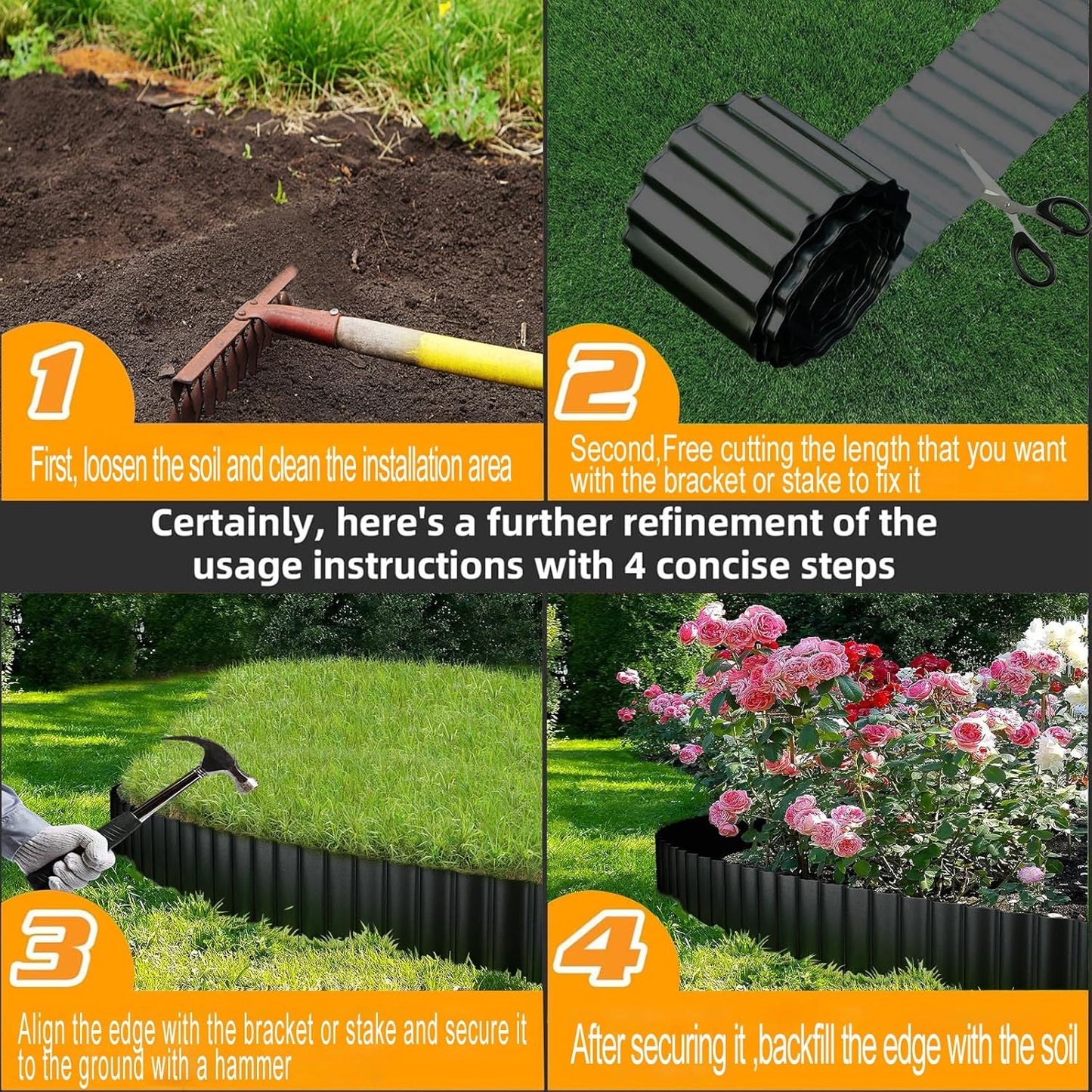 Metal Landscape Edging,6 Inch×20FT Corrugated Metal Garden Edging Border Heavy Duty Garden Borders Edging Lawn Edging for Garden,DIY Flower Beds,Lawns,Pathway (Black)