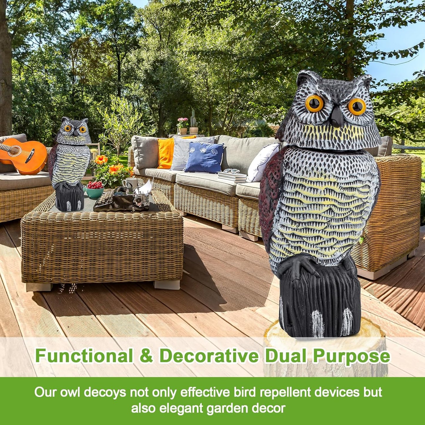 Owl Decoys to Scare Birds Squirrels Away, Rotatable Head Plastic Bird Deterrent, Waterproof Garden Owls Statue for Patio Yard Farm Protection Against Birds, Squirrels, Rabbits, Raccoons