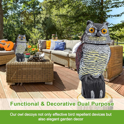 Owl Decoys to Scare Birds Squirrels Away, Rotatable Head Plastic Bird Deterrent, Waterproof Garden Owls Statue for Patio Yard Farm Protection Against Birds, Squirrels, Rabbits, Raccoons