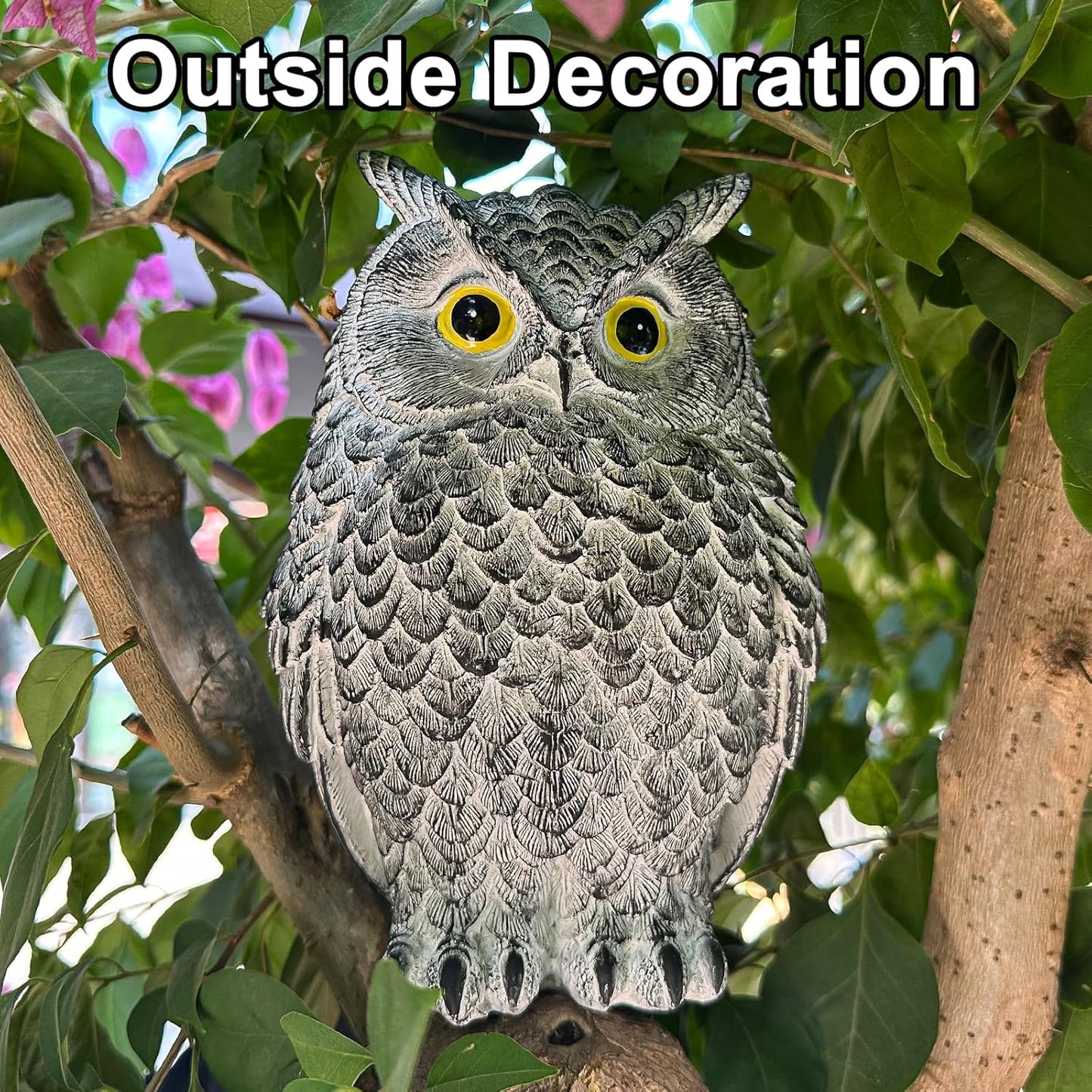 Realistic Owl Statue for Indoor & Outdoor Decoration, Effective Birds Deterrent for Garden, Patio, Yard, and Fake Owl Home Decor, Suitable for Outside Decor (Gray)