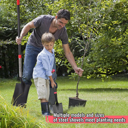 SHARK ATTACK 5-Piece Steel Shovel Set with D-Grip Handles - Multi-Size Garden Shovels with Powder Coating for Digging, Planting & Car Emergency