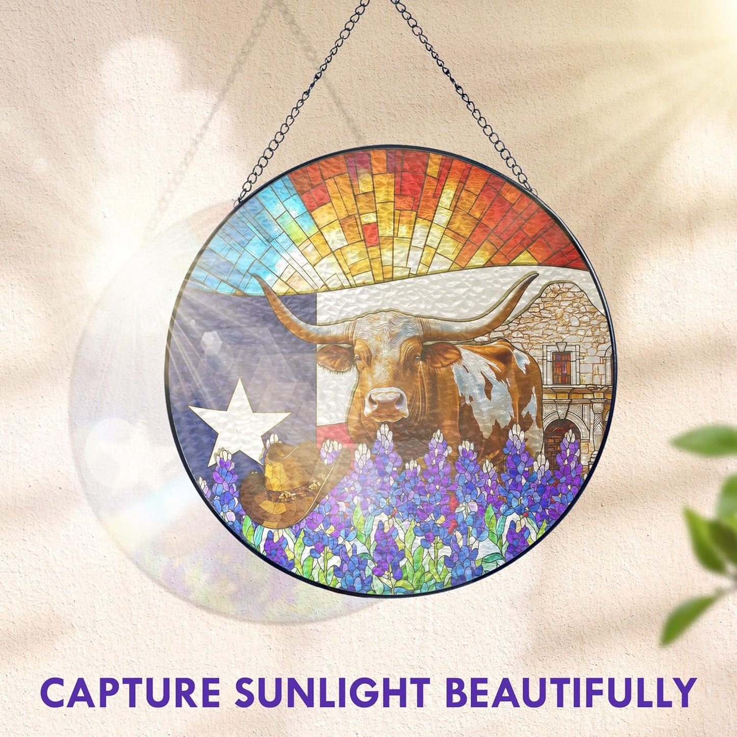 FLAGWIX Christmas Texas Gifts for Women Men - Stained Glass Window Hanging 10in - Sun Catchers Indoor Window for Garden Decor, Texas Themed Gifts for Mom Dad, House Warming Gift for Wife Husband