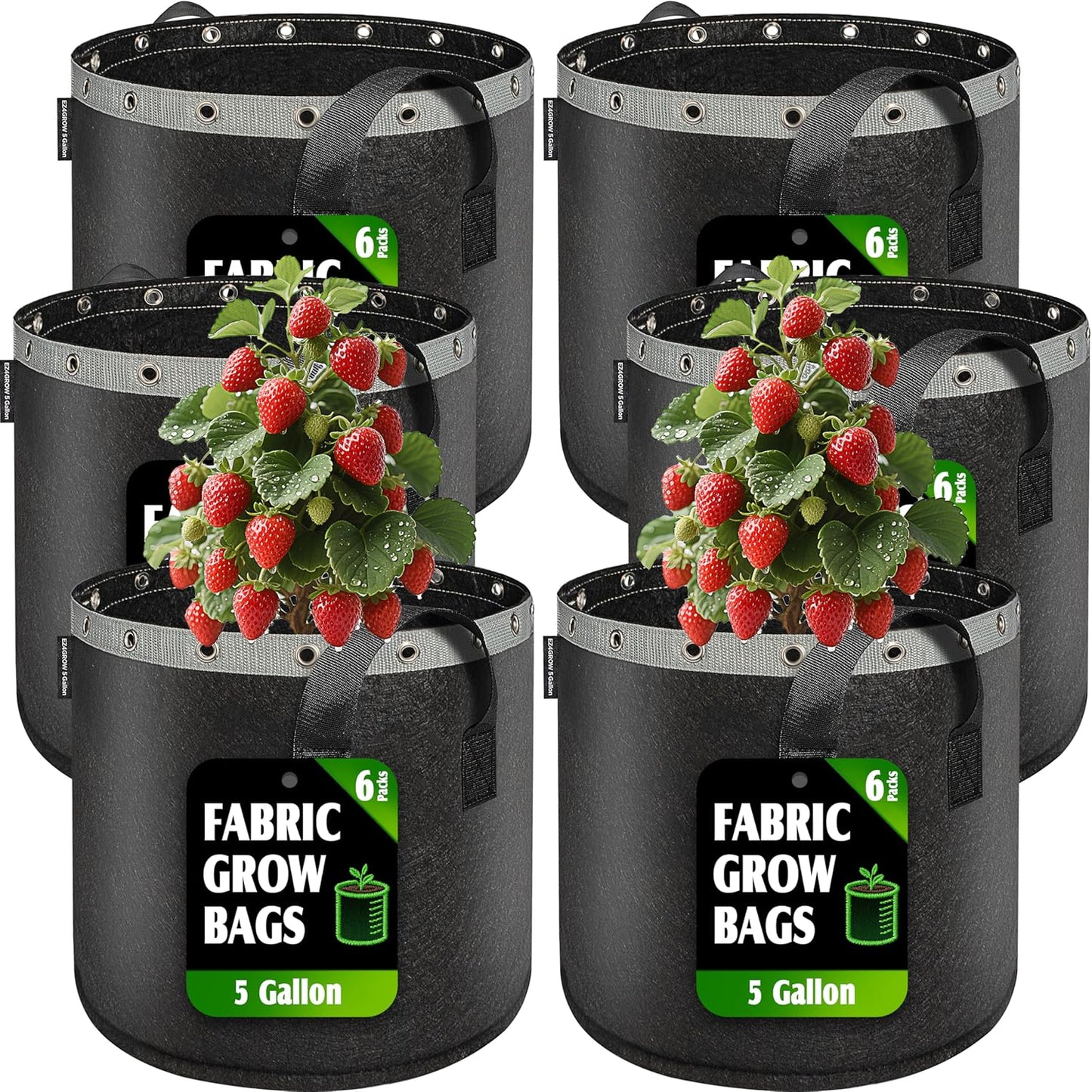 5 Gallon Grow Bags 6 Pack,Fabric Pots 5 Gallon for Healthy Plant Growth - Durable and Reusable Garden Bags to Grow Vegetables,Fruits,and Flowers
