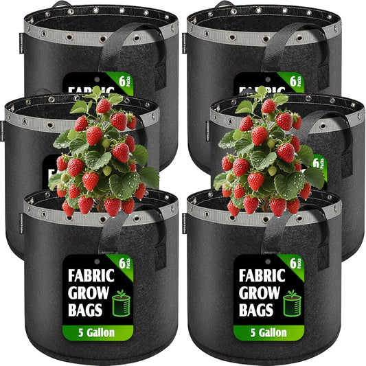 5 Gallon Grow Bags 6 Pack,Fabric Pots 5 Gallon for Healthy Plant Growth - Durable and Reusable Garden Bags to Grow Vegetables,Fruits,and Flowers
