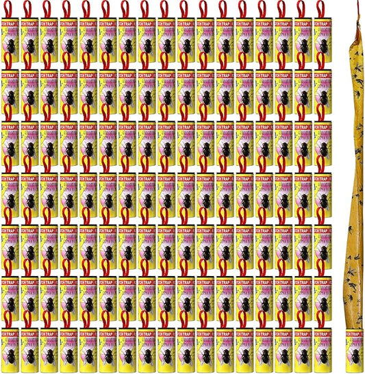 Qualirey 160 Pack Fly Strips Sticky Fly Trap Indoor Outdoor Hanging Fly Ribbon Tape Paper Flying Insect Trap Gnat Killer Traps for Fruit Flies, Bug, Insect, Pest (Yellow)