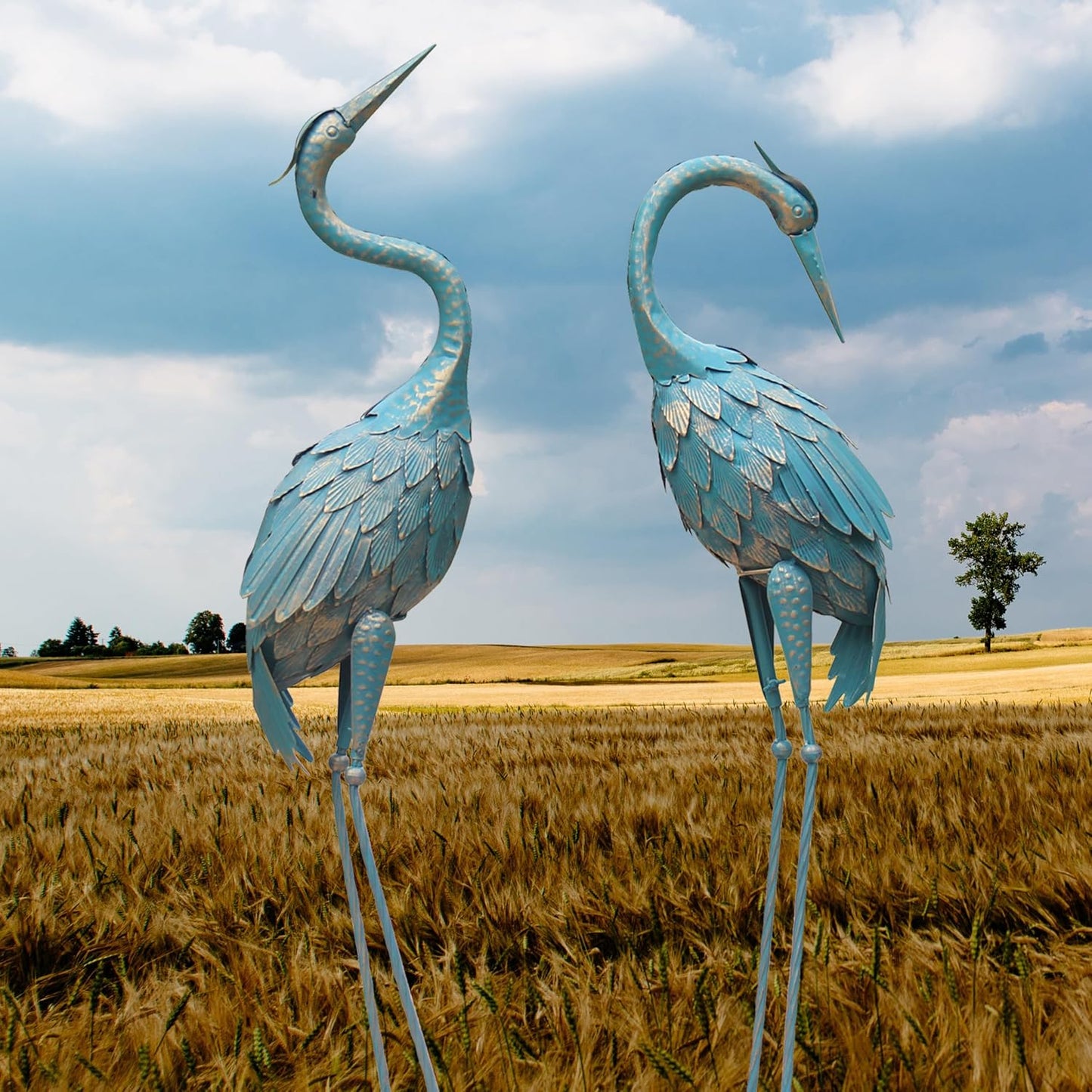 35-40 Inch Standing Garden Crane Statues for Outdoor Set of 2 Metal Birds Garden Sculptures Yard Art for Home Backyard Patio Lawn Decoration