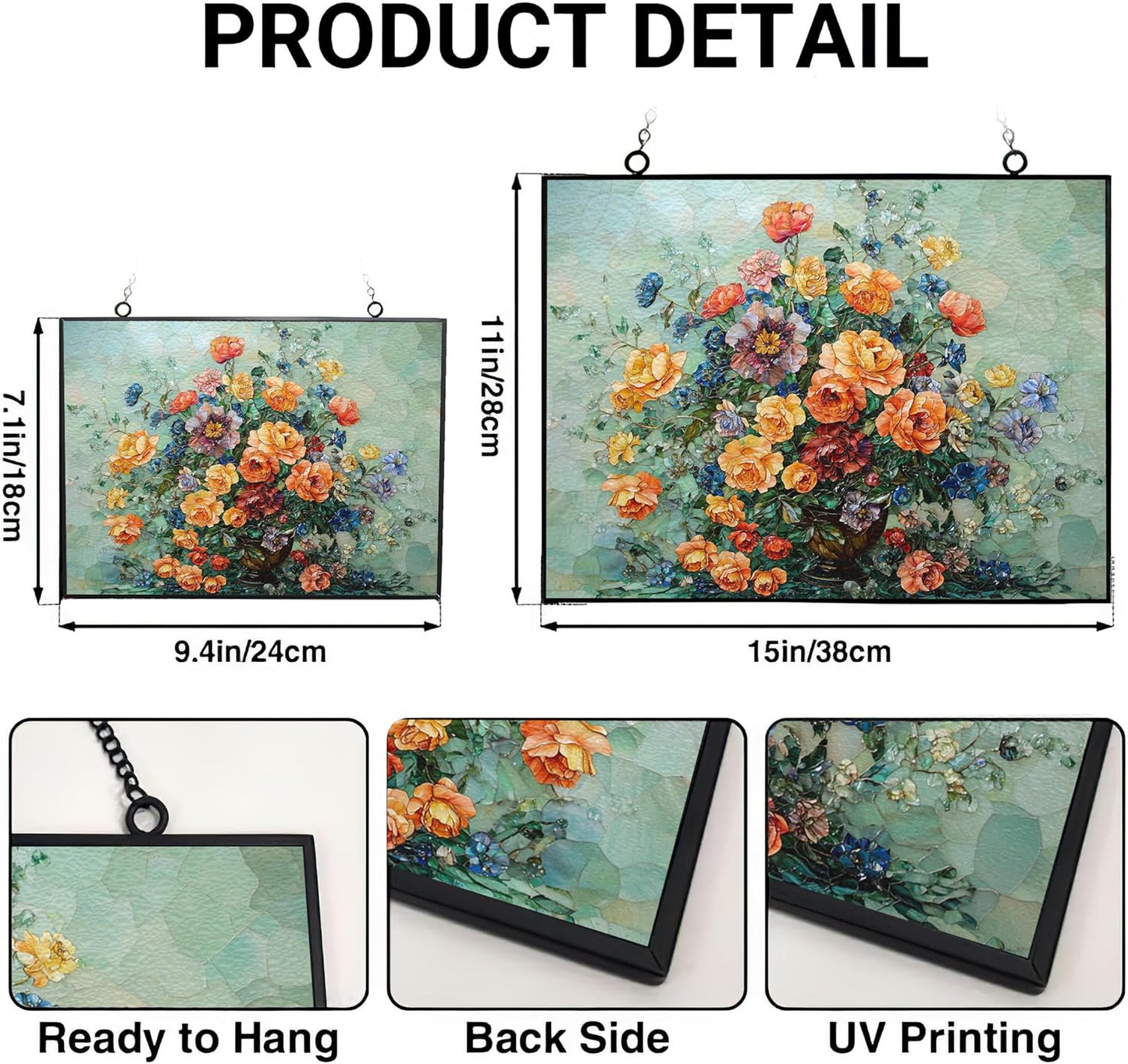 Customized Rectangle Flower Vase Stained Glass Window Hanging Sun Catcher Halloween Haning Ornament Decoration Christmas Birthday Gifts for Lover, Friends