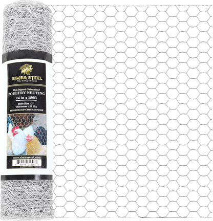 Chicken Wire 24 in x 150 FT x 2” Mesh x 20GA | Poultry Wire Netting | Hot Dipped Galvanised | Hexagonal Galvanized Mesh for Chicken Coop, Rabbit Cage, Fence Barrier PM24x150x2