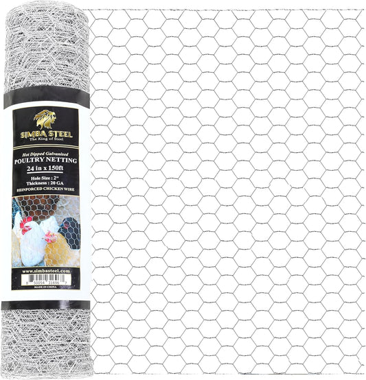 Chicken Wire 24 in x 150 FT x 2” Mesh x 20GA | Poultry Wire Netting | Hot Dipped Galvanised | Hexagonal Galvanized Mesh for Chicken Coop, Rabbit Cage, Fence Barrier PM24x150x2