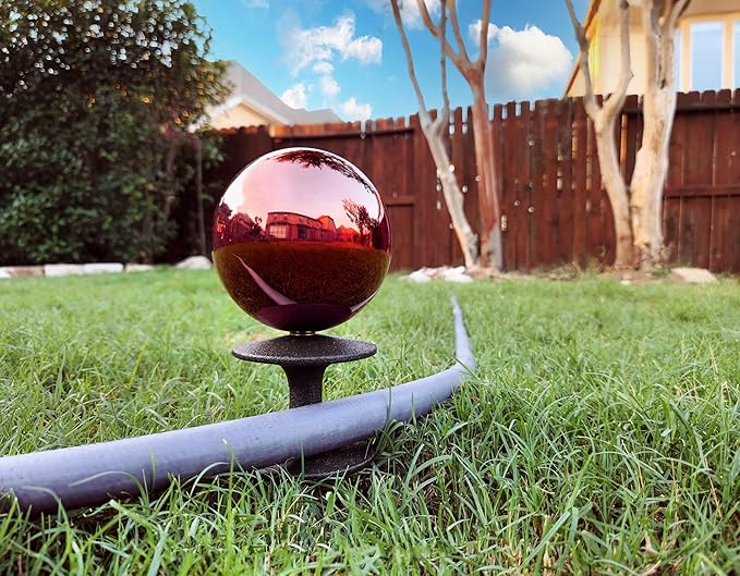 Lulu Decor, Garden Red Gazing Ball Hose Guide, Set of 2. Strong and Decorative Hose Guide that Protects Your Plants and Provides Elegance to Your Garden