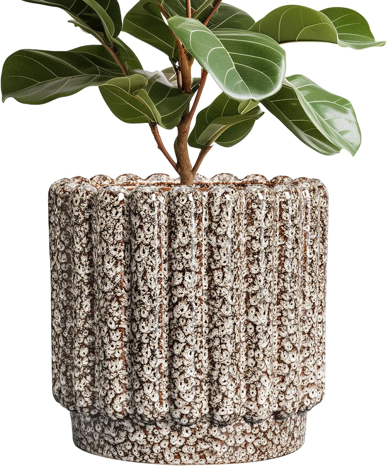 Ceramic Pots for Plants - 12 Inch Planter for Indoor Plants, Round Flower Pots with Drainage Hole, Large Ceramic Planter Outdoor, Porch Decor, Housewarming Gifts, Leopard Print White