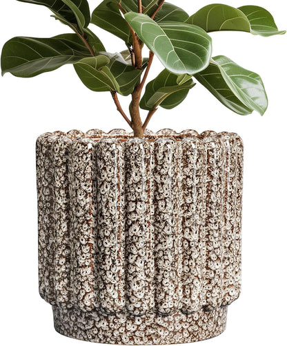Ceramic Pots for Plants - 12 Inch Planter for Indoor Plants, Round Flower Pots with Drainage Hole, Large Ceramic Planter Outdoor, Porch Decor, Housewarming Gifts, Leopard Print White