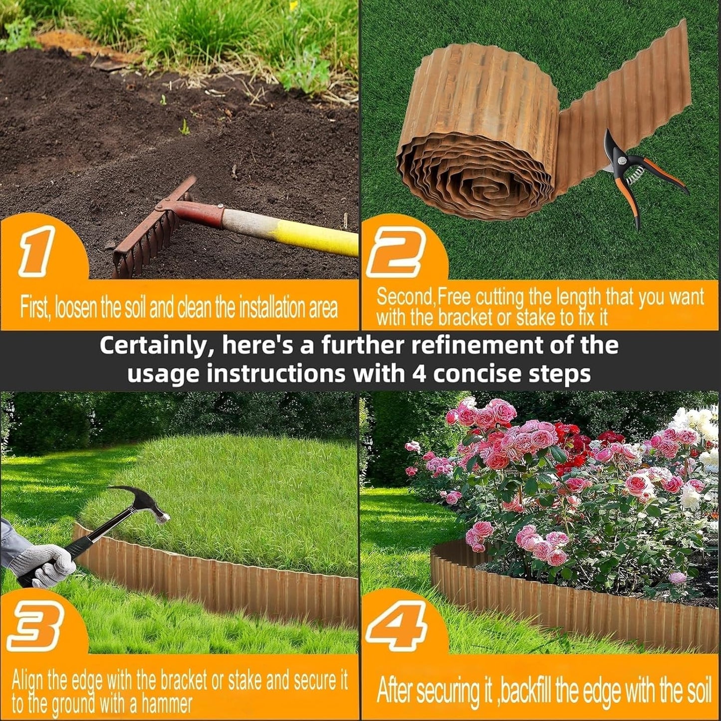 Metal Landscape Edging,8Inch×20FT Corrugated Metal Garden Edging Border Heavy Duty Garden Borders Edging Lawn Edging for Garden,DIY Flower Beds,Lawns,Pathway (Rusted)