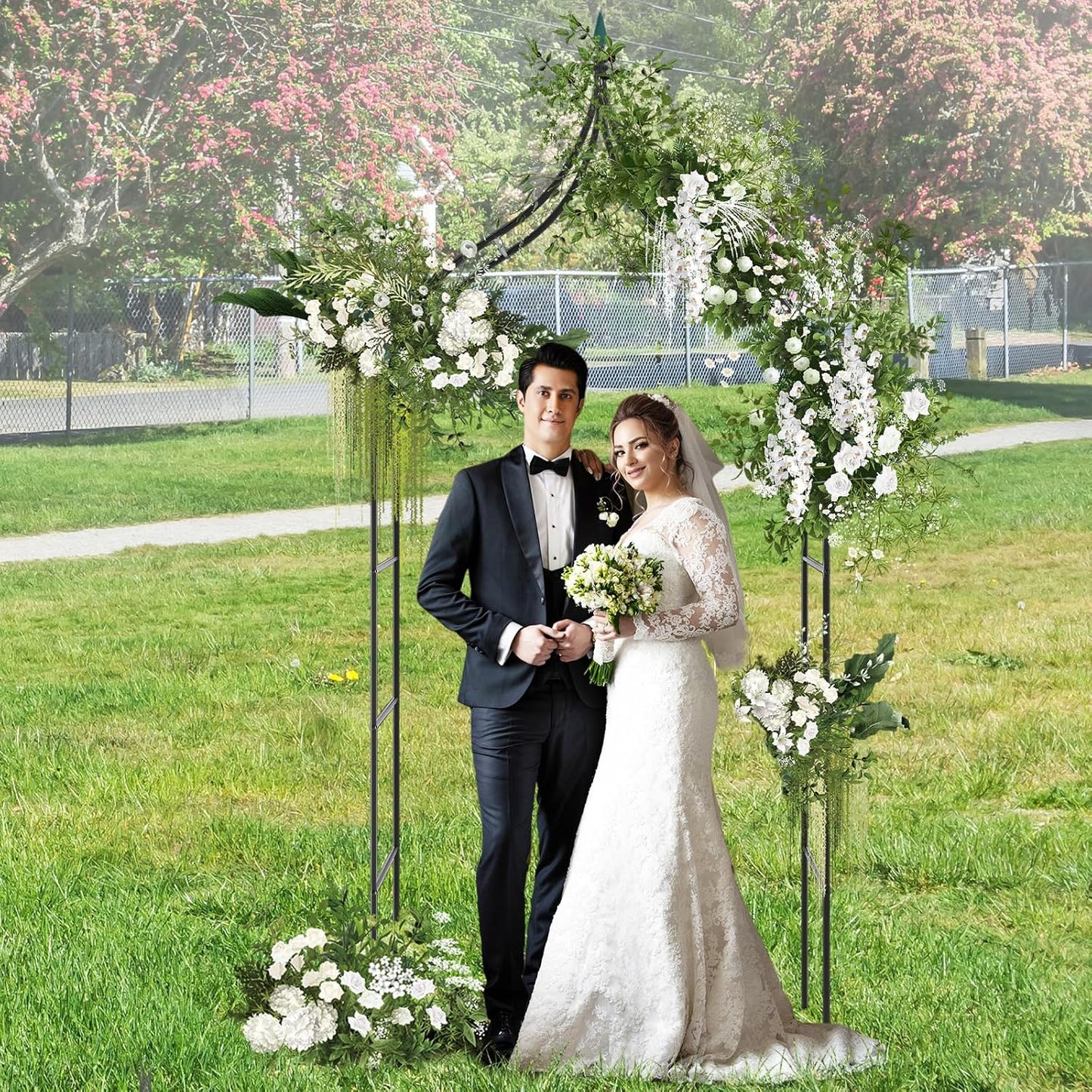 Giantex Metal Garden Arch Trellis - 9.5 FT Wedding Arbor for Ceremony, Garden Arbor for Climbing Plants Rose, Gothic Style Outdoor Archway for Lawn Backdrop Backyard Party Decoration
