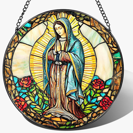 8 Inch Our Lady of Guadalupe Stained Glass Suncatcher, Stained Glass Window Hanging, Mexican Mom