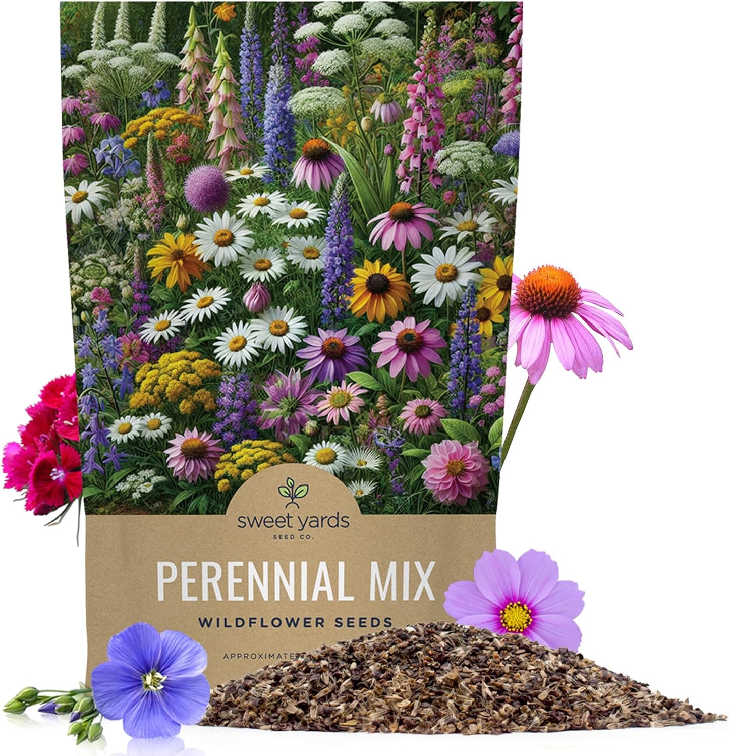 Perennial Wildflower Seeds Mixture - Bulk 1/4 Pound Bag - Over 60,000 Pure Live Seed - Open Pollinated and Non GMO