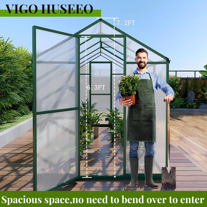 72*120in Greenhouse for Outdoors, Polycarbonate Greenhouse with Stronger Wind Protection and Roof Vent, Walk-in Large Aluminum Sunroom Winter Proof, Green