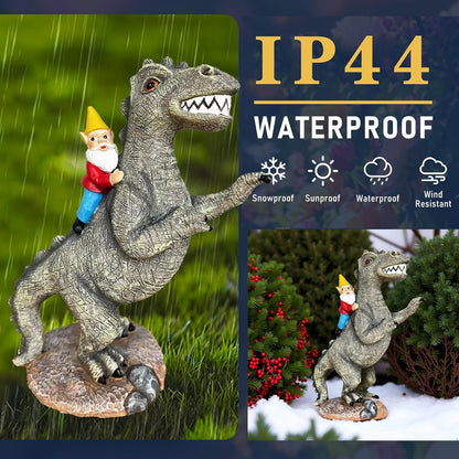 Funny Garden Gnome Riding Dinosaur Statue - Resin Outdoor Decor for Yard,Patio,Lawn - Whimsical Dinosaur Sculpture Gift for Garden Lovers