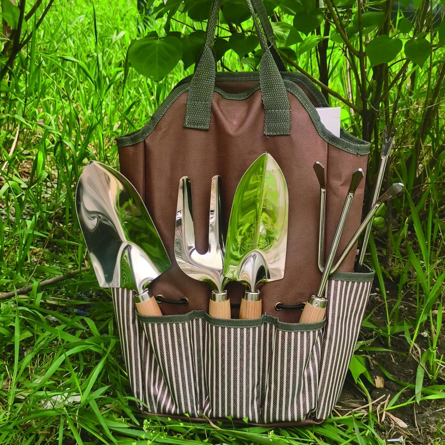 Garden Tools Set, 12 Piece Stainless Steel Hand Tool Kit with Wooden Handle, Heavy Duty Gardening Tools Include Trowel, Spade Shovel, Cultivator, Rake, Shears, Weeder, Gloves with Tool Bag