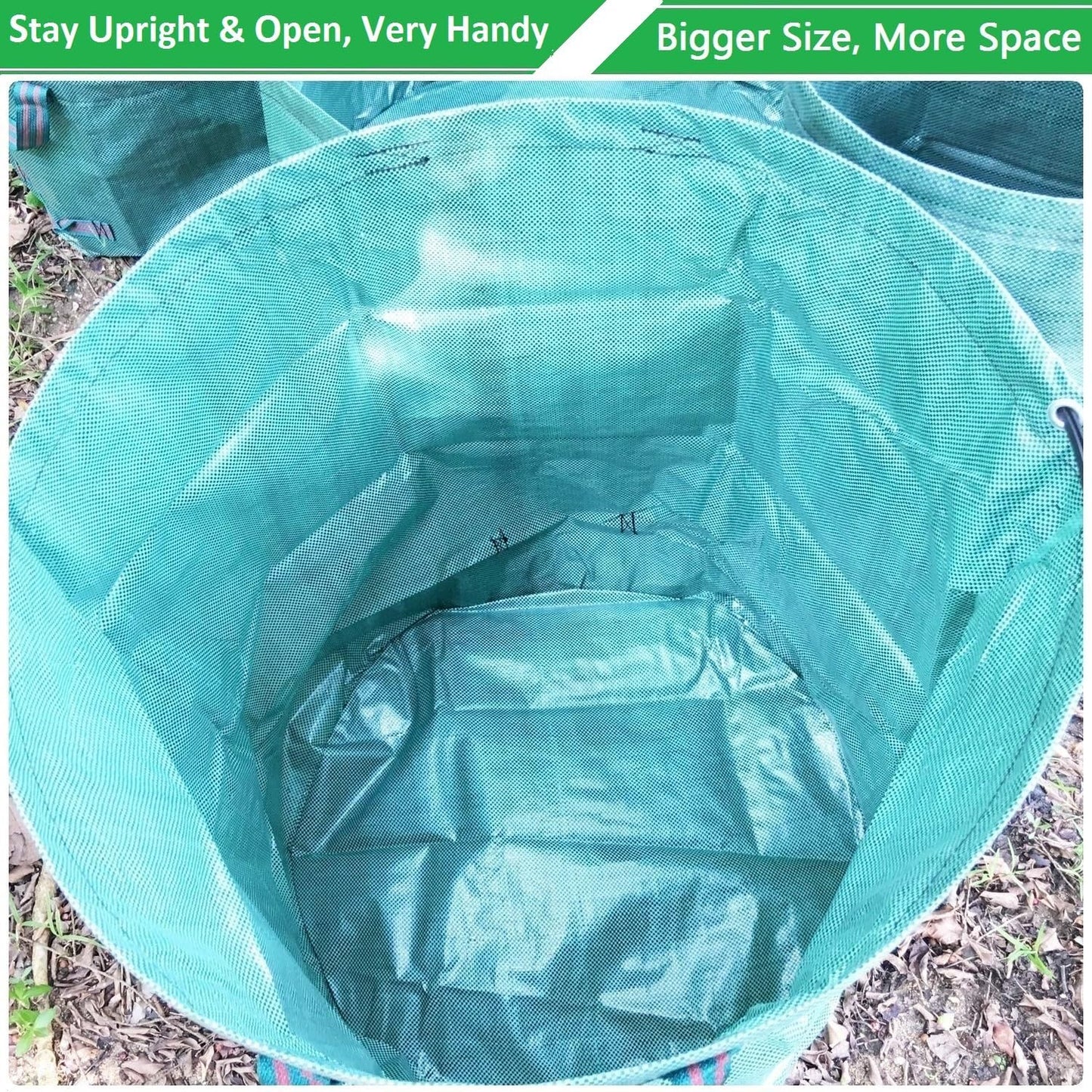 Professional 2-Pack 72 Gallon Large Yard Garden Bags (D26, H30 in) with Gardening Gloves for Yard Waste,Leaf Bag,Lawn Debris Bag,Camping Trash Container,Recycle Bin,Grass Clippings,Weed Bags 4 Handles