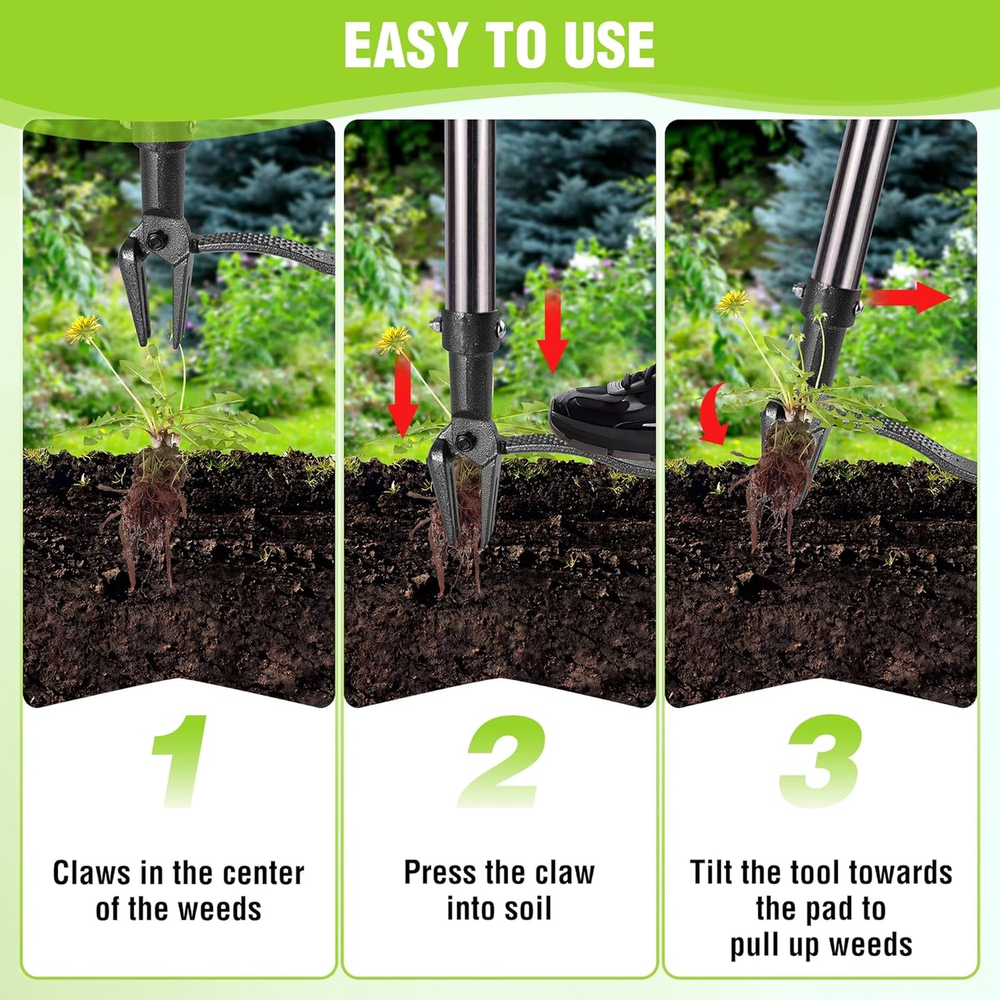 WORKPRO Weed Puller Tool with Long Adjustable Handle (33", 46"), Stand Up Heavy Duty Weed Remover- 4 Claw Steel Head & Foot Pedal for Easy Weeding, Detachable Dandelion Picker for Lawn/Yard/Garden