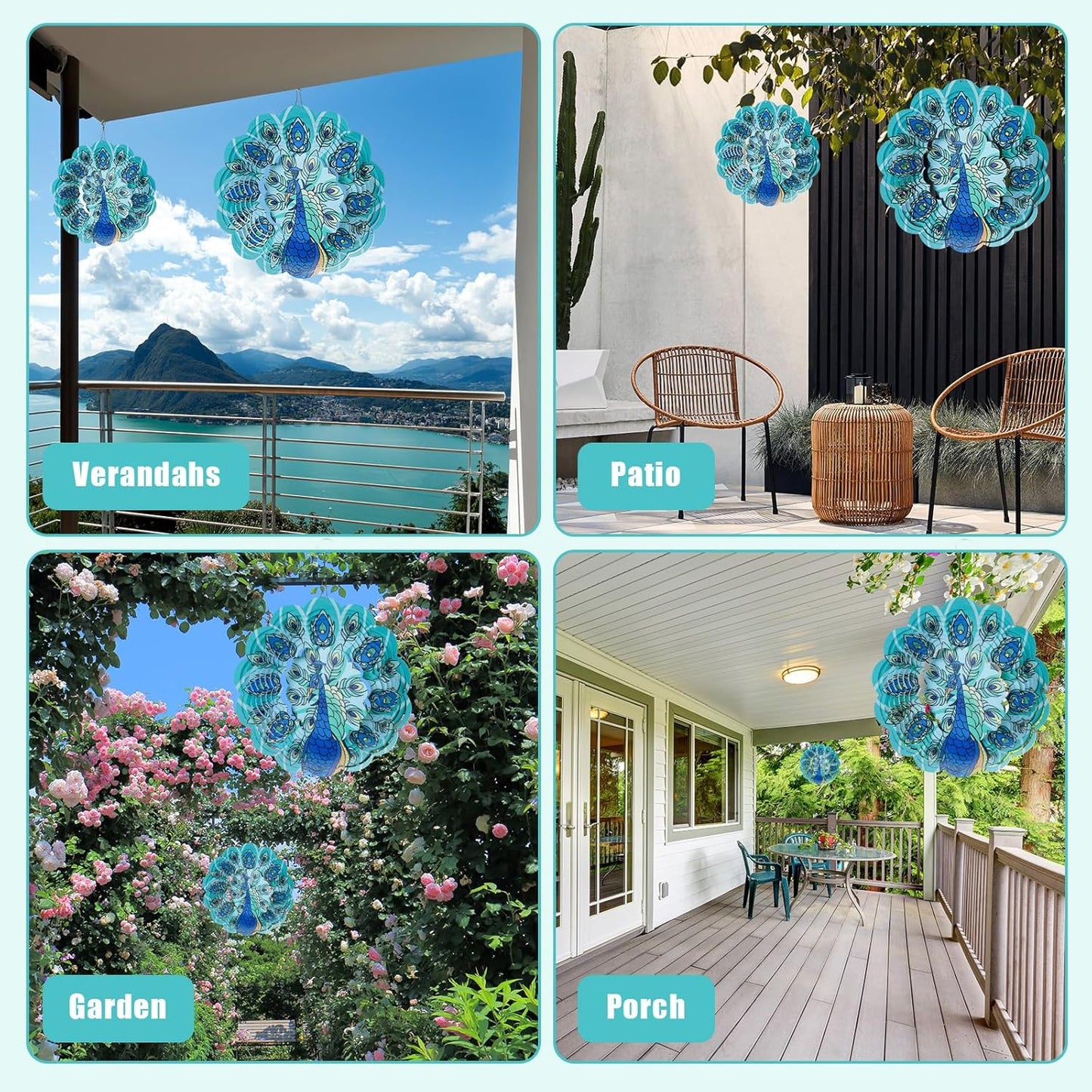 Peacock Wind Spinner Outdoor,12 inch 3D Sublimation Wind Spinners Hanging Wind Spinners Decor for Patios, Lawns, and Balconies