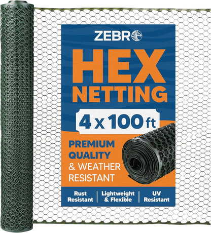 Zebro Plastic Chicken Wire Fence – Flexible Poultry Netting & Garden Fence for Large Chicken Coops, Farm Use, Pet Enclosures & Agriculture – Weatherproof & Rust-Free - 4' x 100' Green