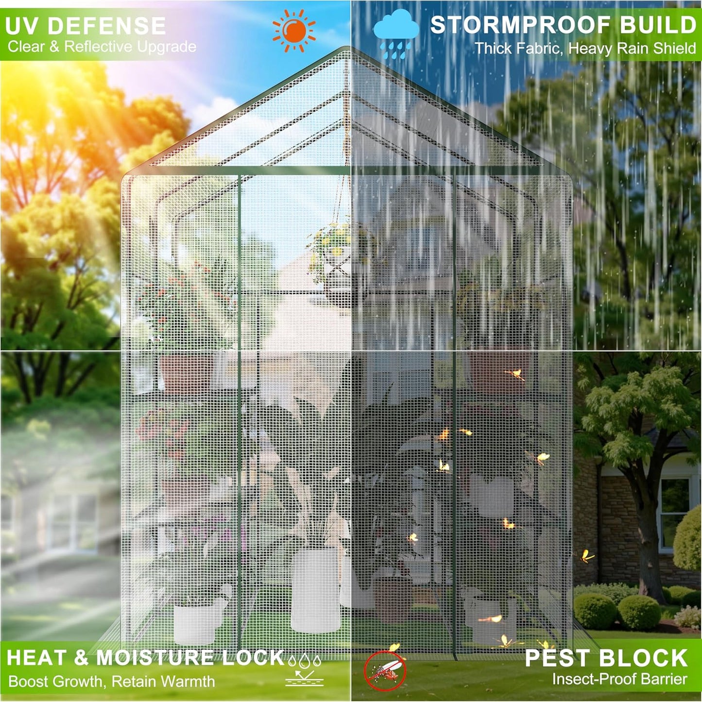 Walk-in Greenhouse for Outdoor, 57 x 57 x 77'' Walk in Plant Greenhouses with Durable UV-Resistant Cover, Reinforced Green House with 3 Tiers Stands Heavy Duty for Patio, Backyard and Porch
